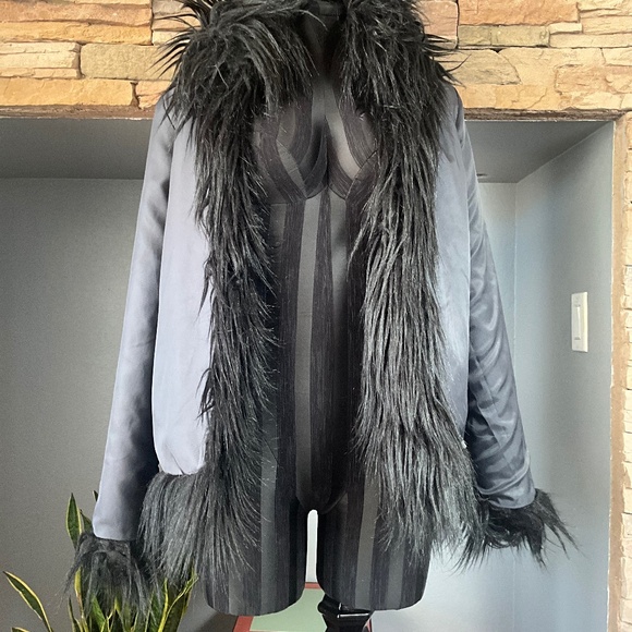 Zadig & Voltaire  FRIDAS Black Faux Fur Jacket Party Rocker Holiday Glam EU36 - Picture 7 of 11
